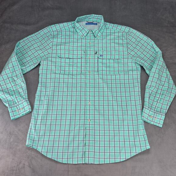 Southern Tide Classic Mens L Blue/Green Gingham Plaid Long Sleeve Button Down - Picture 1 of 9